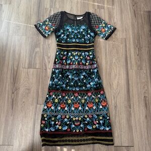 Anthropologie Colorful Embroidered Dress Size 0 NWT